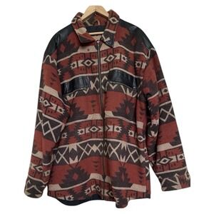 VTG Easy Riders Leather Wool Jacket Native Aztec Print Zip Mens Large